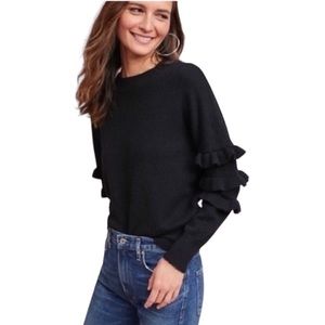 Anthropologie Line + Dot Heavyweight Stretchy Ruffle Sleeve Crewneck Sweater